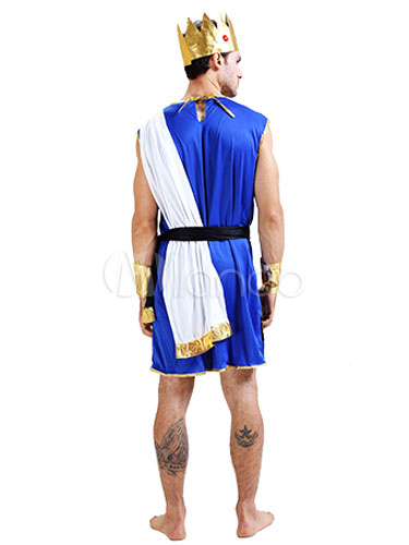 Disfraz Carnaval Vestido azul Halloween Sexy Zeus traje rey hombre con chal blanco - Milanoo.com