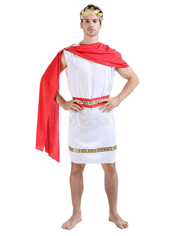Disfraz Carnaval Set vestido blanco Halloween Zeus traje griego hombres Sexy con pañuelo rojo Milanoo.com