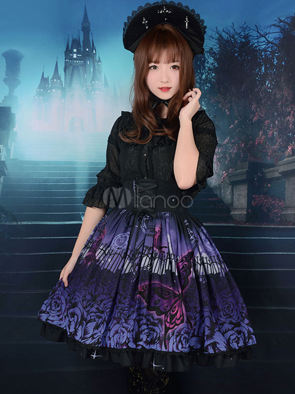 Gothic Lolita Dress SK Butterfly In The Cemeteries Printed Chiffon Lace ...