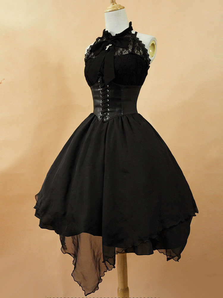 Gothic Lolita Dress JSK The Dawn White Chiffon Lace Bow Haltered Lace ...