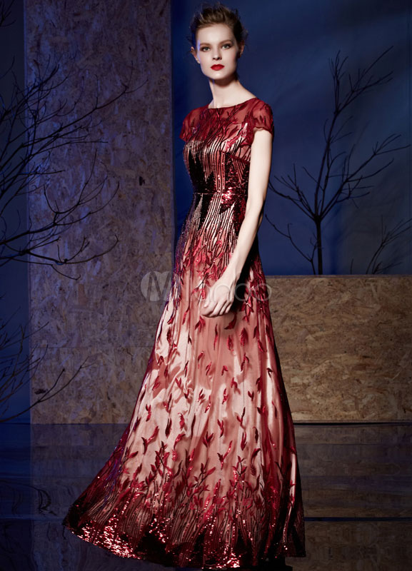 Sequin Evening Dress Embroideries Floor-length Mother Of The Bride ...