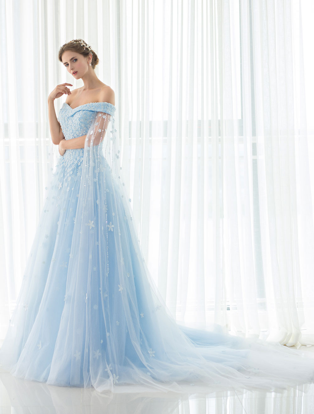 blue a line wedding dress