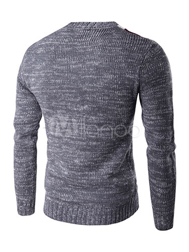 Grey Pullover Sweater Crewneck Long Sleeve Shaping Cotton Knitwear For ...
