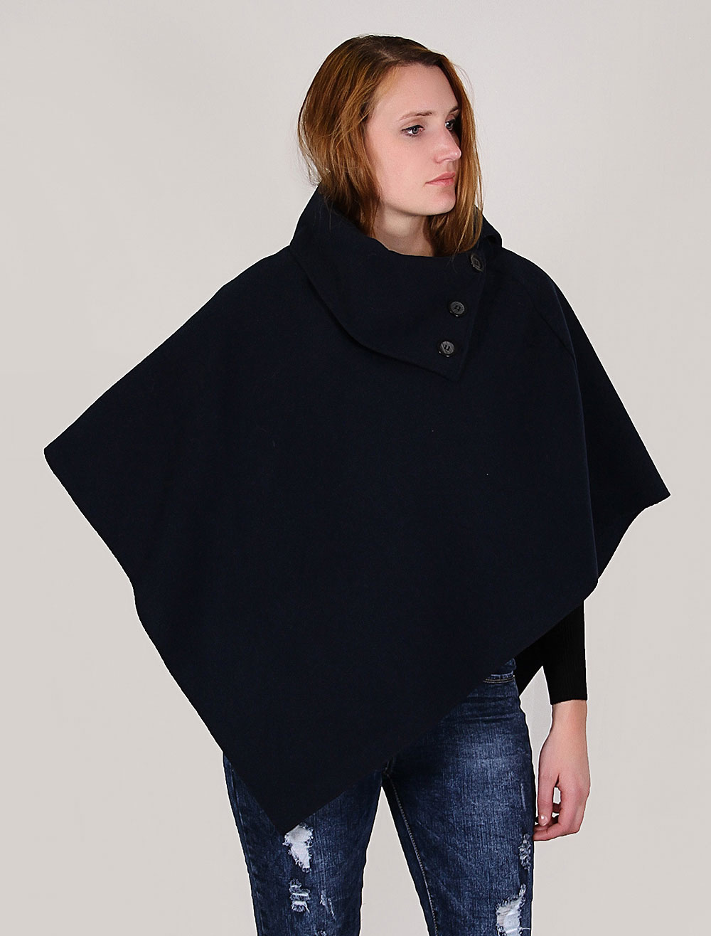 Women Cape Coat Poncho Navy Winter Coat Turtleneck Mentel Cloak ...