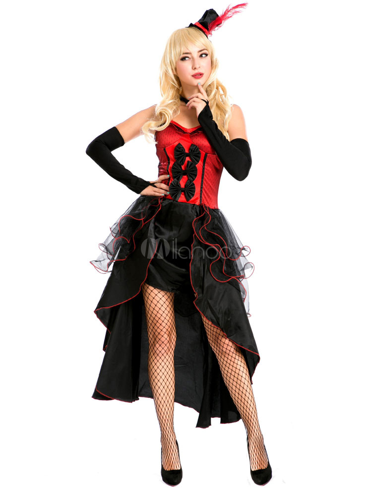 Sexy Showgirl Costume Halloween Women's High Low 2 Colors Ruffle Bows ...
