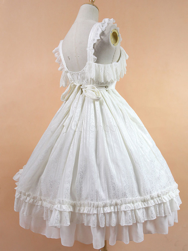 Lolita Wedding Dress OP White Chiffon Ruffle Bow Lace Lolita One Piece ...
