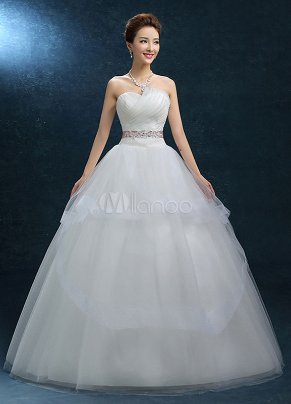 Princess Wedding Dress Ball Gown Strapless Organza Bridal Dress Sash