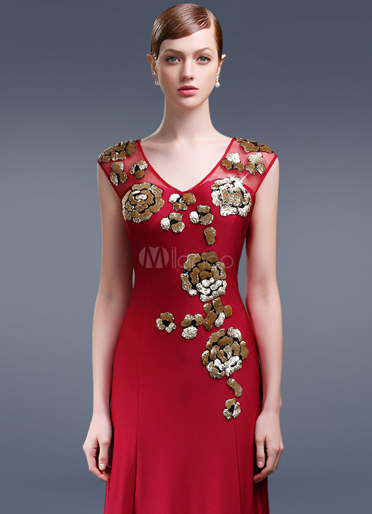 Red Evening Dress Sequin Mother Of The Bride Dress Mermaid V-neck Court ...