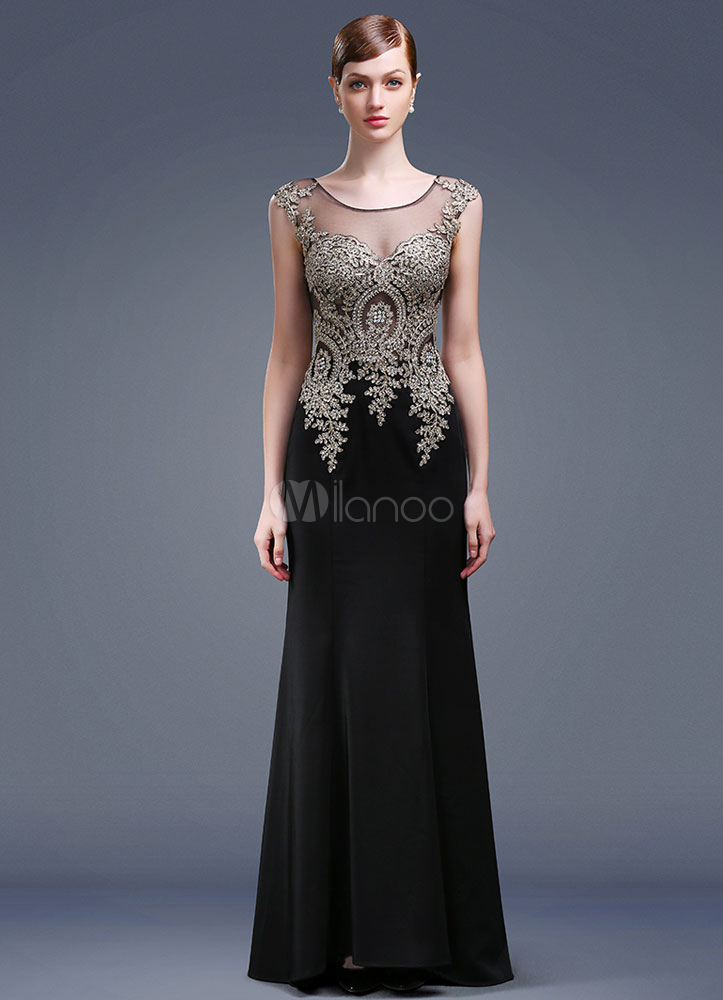 Black Evening Dress Mermaid Backless Embroideries Beading Floor-length ...