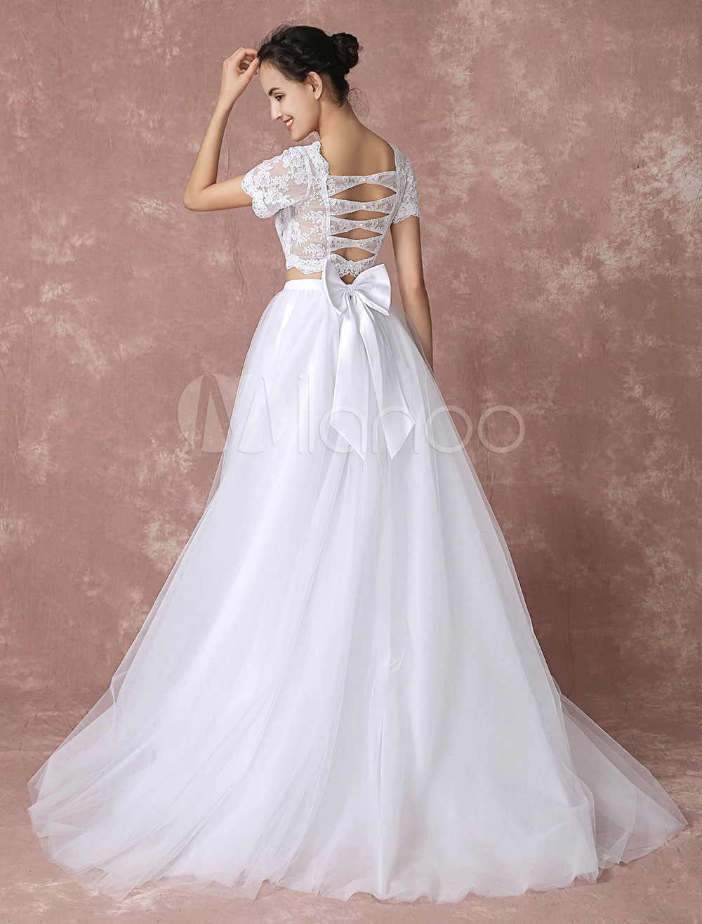 two piece crop top wedding dress