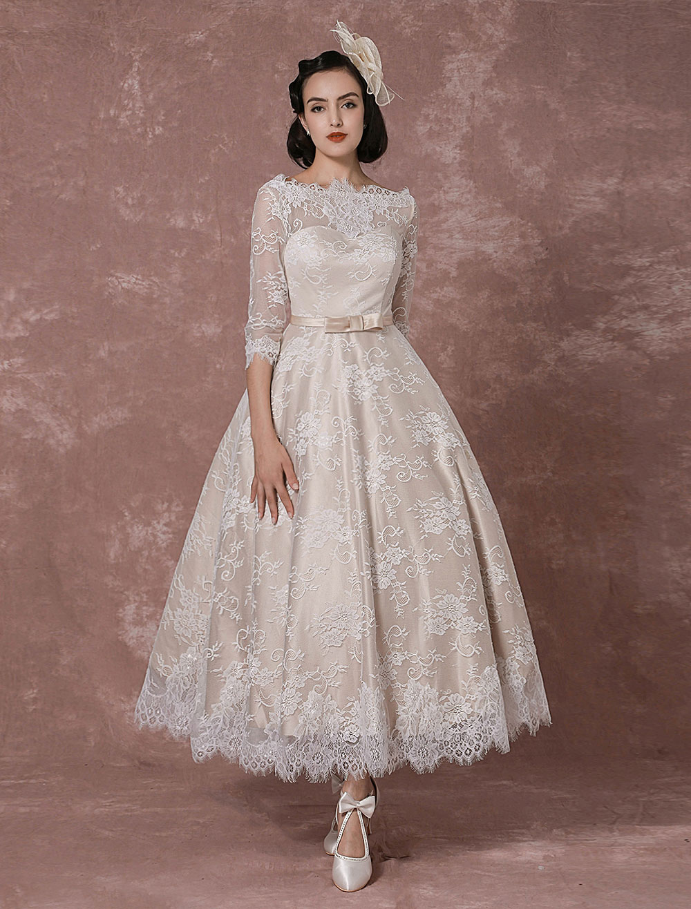 vintage lace wedding dresses tea length