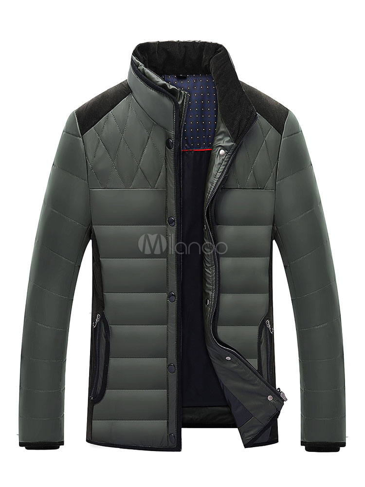 Men's Quilted Jacket Zipper Button Winter Coat In Hunter Green ...