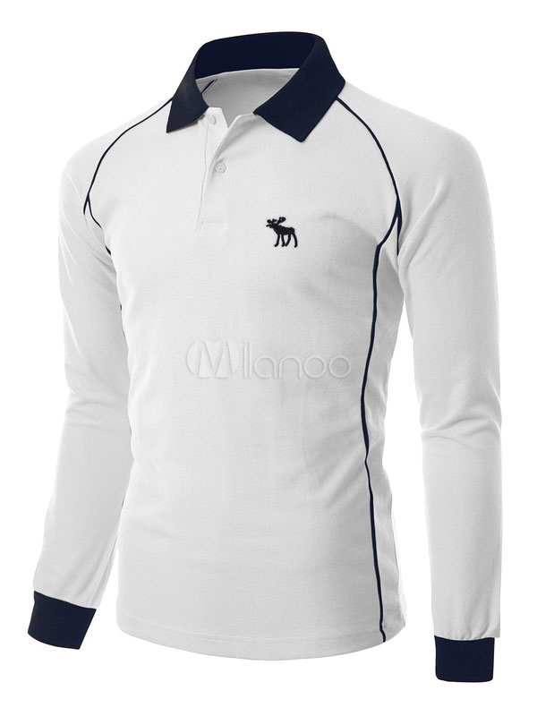 Camisa Sport de hombres camisa Polo blanca de algodón manga larga - Milanoo.com