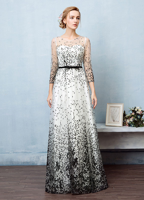 Maxi Evening Dress Sweetheart Illusion Neckline Prom Dress A Line Long ...