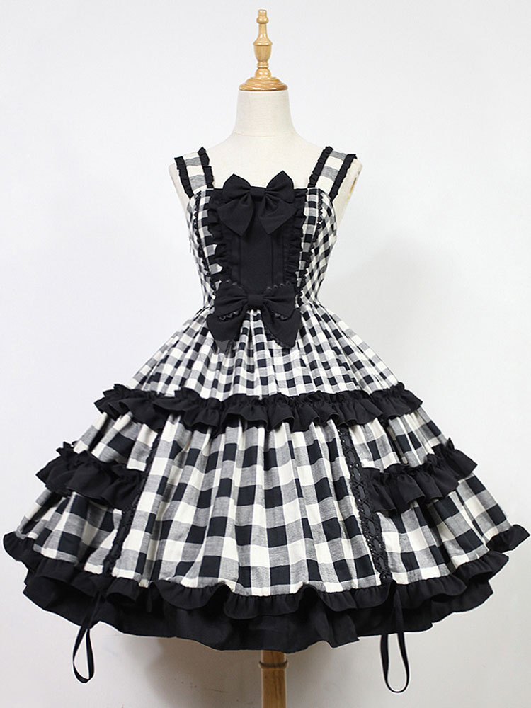 Sweet Lolita Dress JSK Christmas Check Bow Ruffle Lolita Jumper Skirt ...