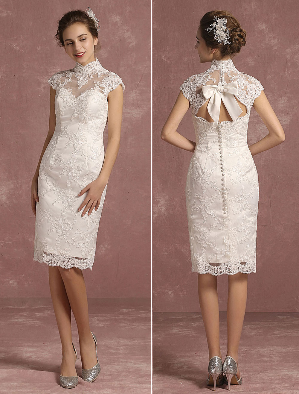 Summer Wedding Dresses 2020 Lace Short High Collar Bridal Gown