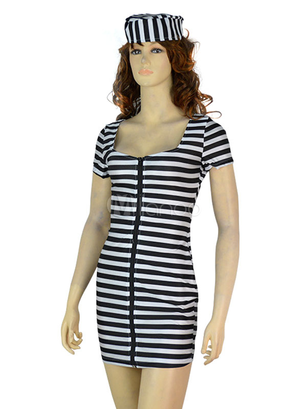 Sexy Prisoner Costume
 y Prisoner Costume Black Short Sleeve Mini Dress With Hat Women s