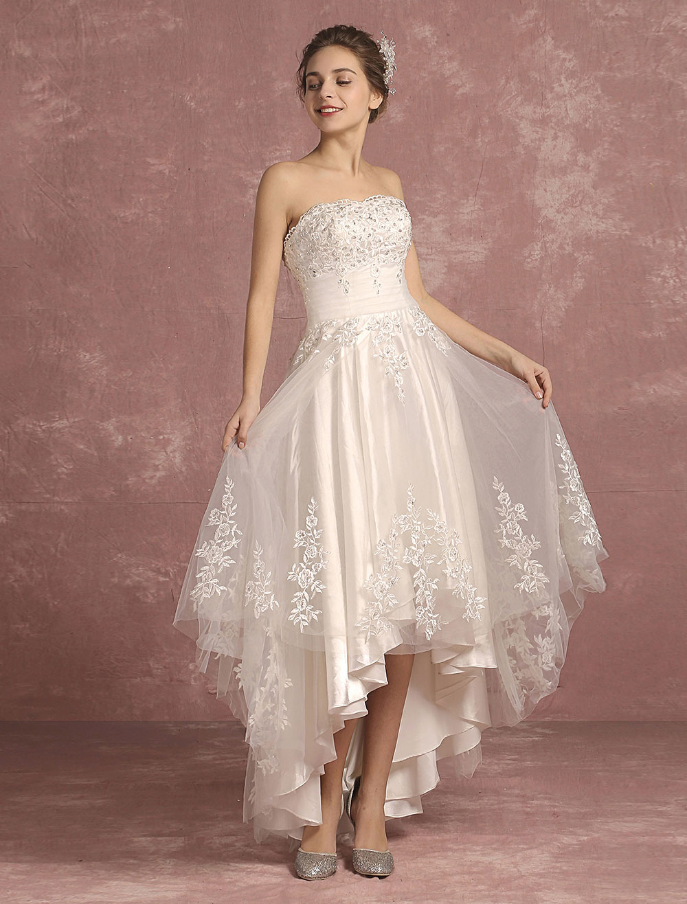 a line high low wedding dresses