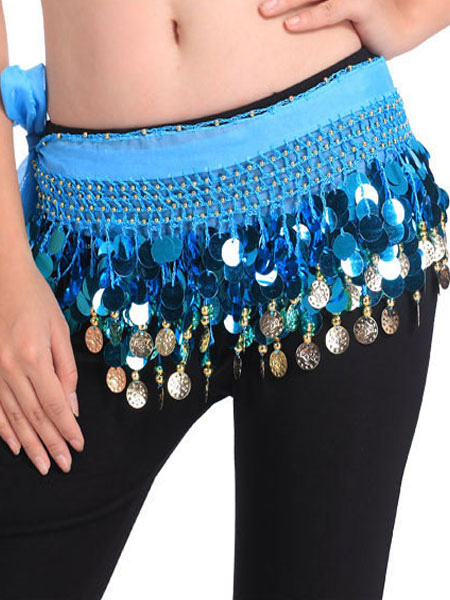 Accessoires de costumes de danse du ventre danse Hip foulard bleu glands hiérarchisé taille chaînes féminines du ventre Déguisements Halloween