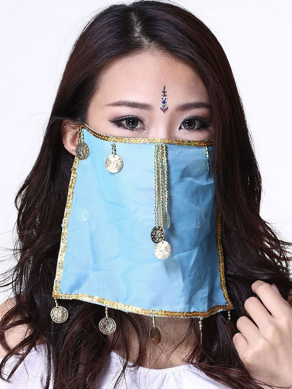 Belly Dance Face Veil Blue Voile Glands Accessoires de costumes de danse du ventre pour femmes Déguisements Halloween