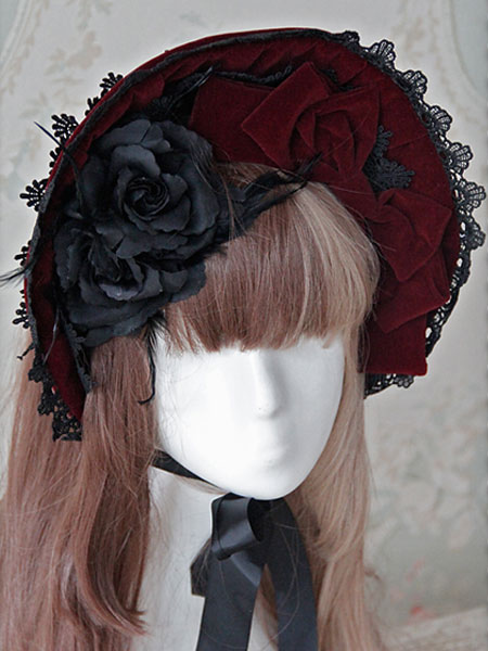 Sweet Lolita Cap Red Velvet Lace Bow Flower Lolita Hat - Milanoo.com