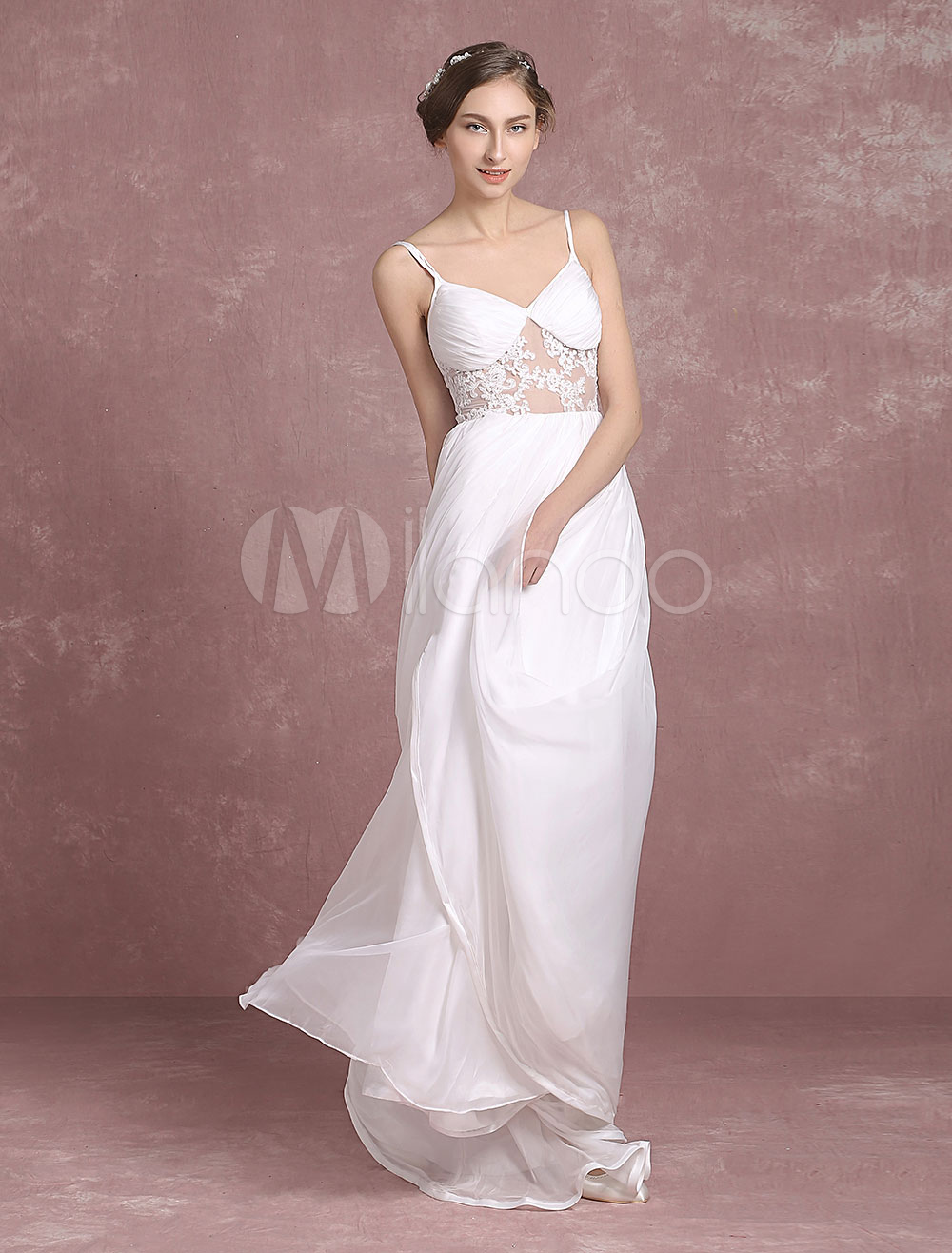 Beach Wedding Dresses Spaghetti Strap Train