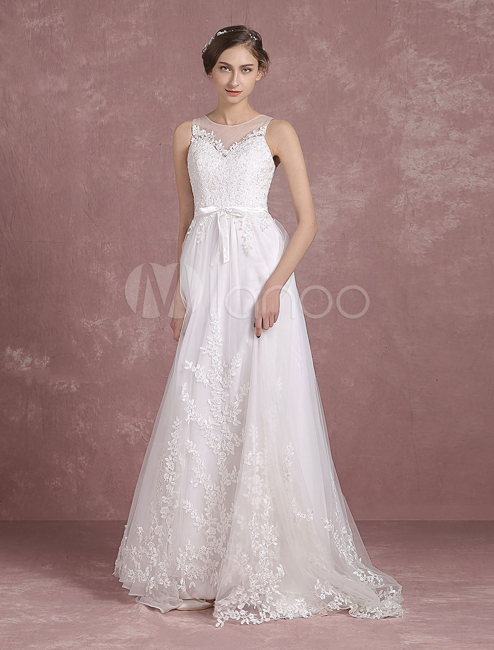 Summer Wedding Dresses 2020 Lace Boho Beach Bridal Gown Sleeveless
