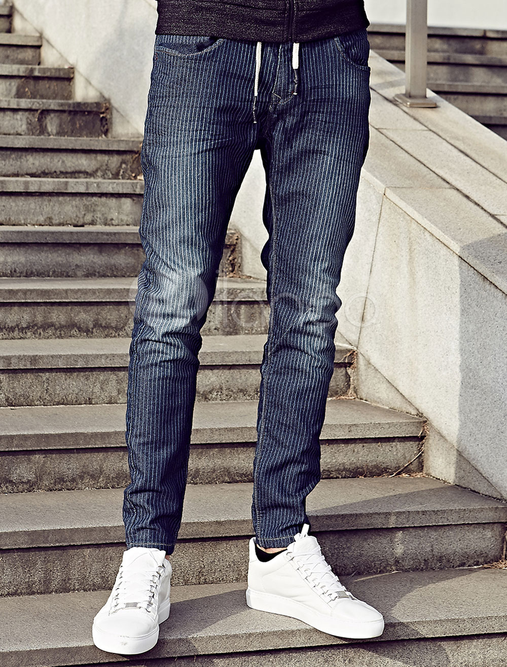 Blue Cotton Jeans Men's Skinny Denim Pants - Milanoo.com