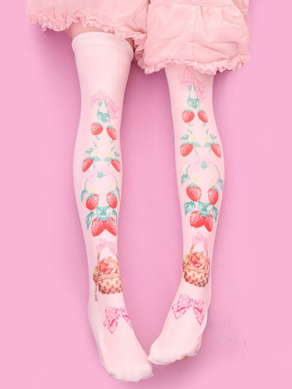 Knee High Socks With Strawberries Print Music Legs 5703