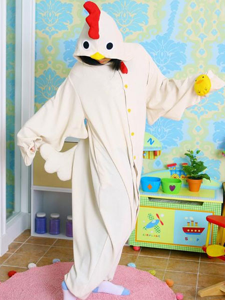 Costa pedal suerte Disfraz Halloween Pijama Kigurumi pollo mono blanco franela Animal mono  ropa de dormir para adultos Halloween - Costumeslive.com