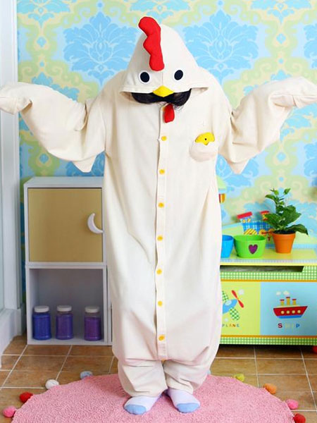 Costa pedal suerte Disfraz Halloween Pijama Kigurumi pollo mono blanco franela Animal mono  ropa de dormir para adultos Halloween - Costumeslive.com