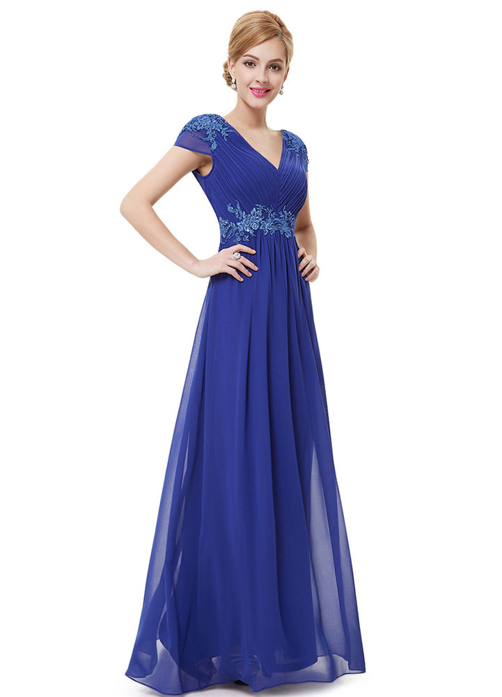 Blue Formal Evening Dress Chiffon Lace Applique Mother Of The Bride ...