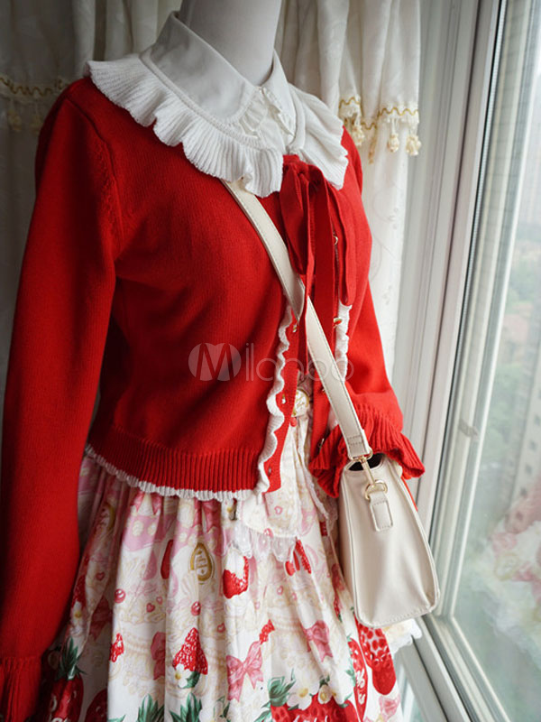 Sweet Lolita Style Strip Knit Bow Knot Cardigan Top in Pink or White CI-0027 