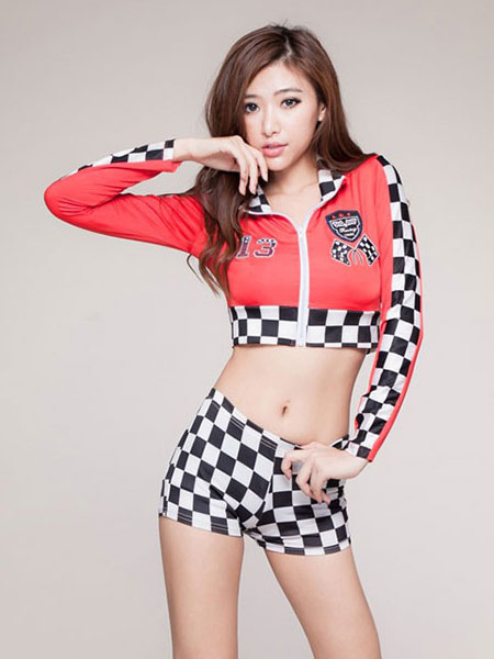 Sexy Race Car Driver Costume Halloween Womens Checker Shorts With Crop 