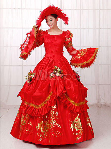 cien Idealmente diluido Disfraz Carnaval Traje de la época victoriana bola de las mujeres vestido  vestido Retro rojo con sombrero - Milanoo.com