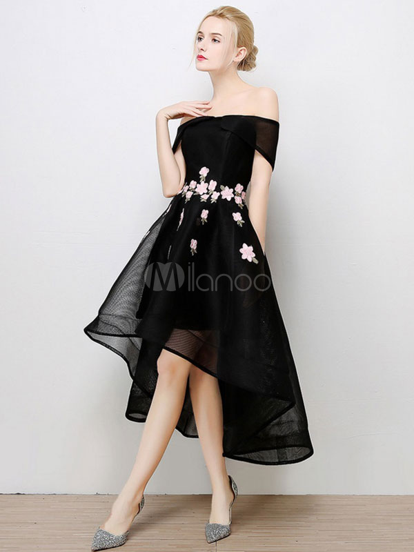 Short Prom Dress Black High Low Cocktail Dress Off The Shoulder Bateau