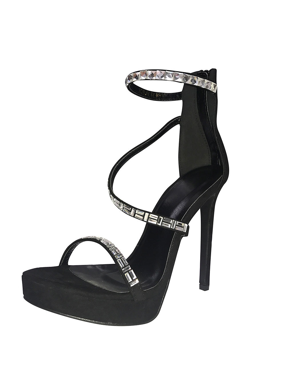 Sexy Black Heel Sandals Platform Wedding High Heel Shoes With Rhinestones - boutique.milanoo