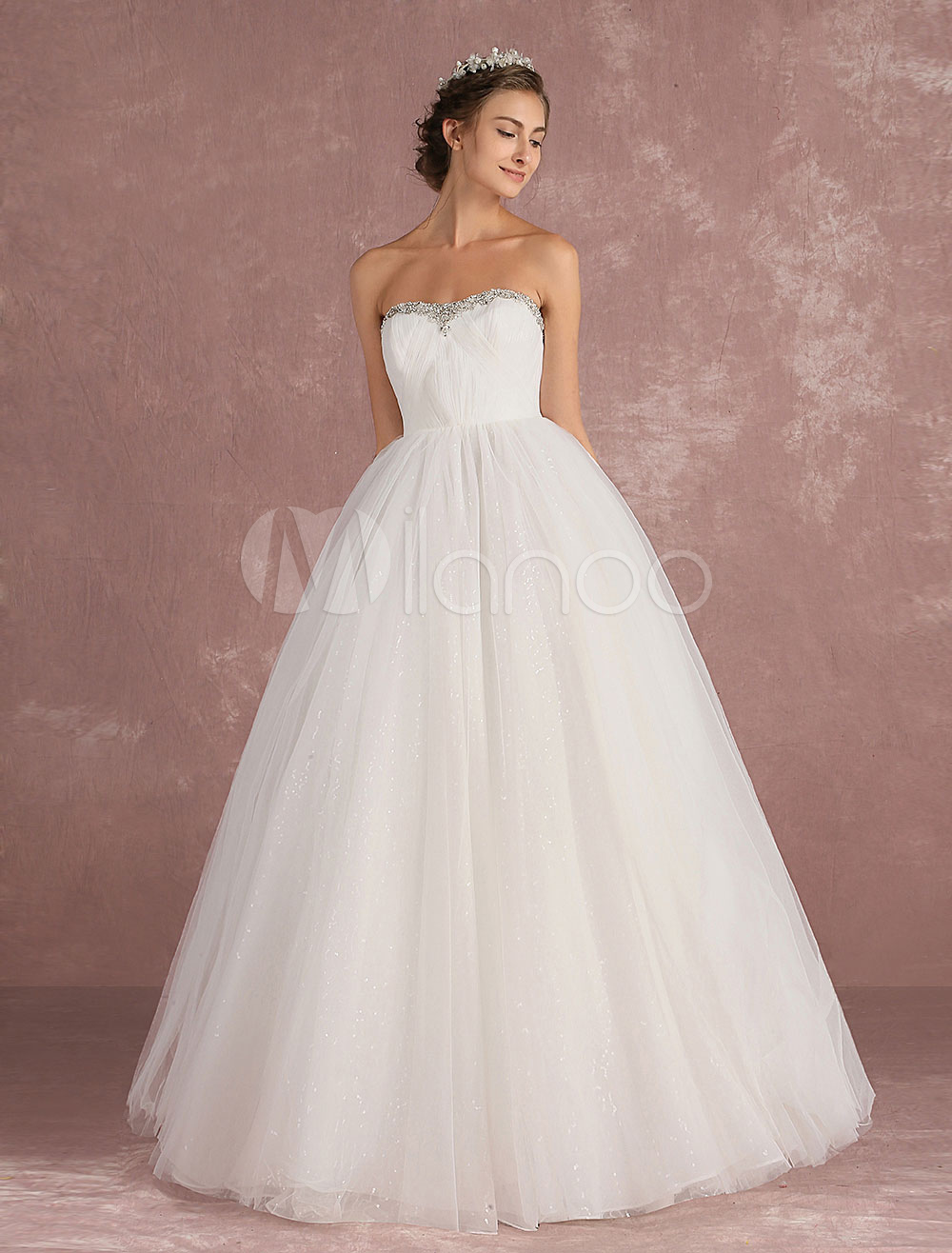 Princess Wedding Dress Tulle Bridal Dress Strapless Backless Beading ...