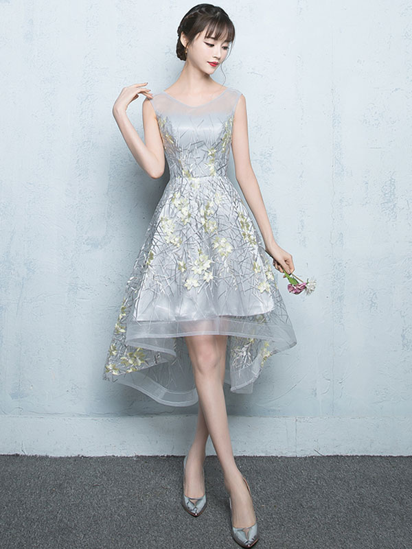 Light Grey Prom Dress Illusion High Low ...