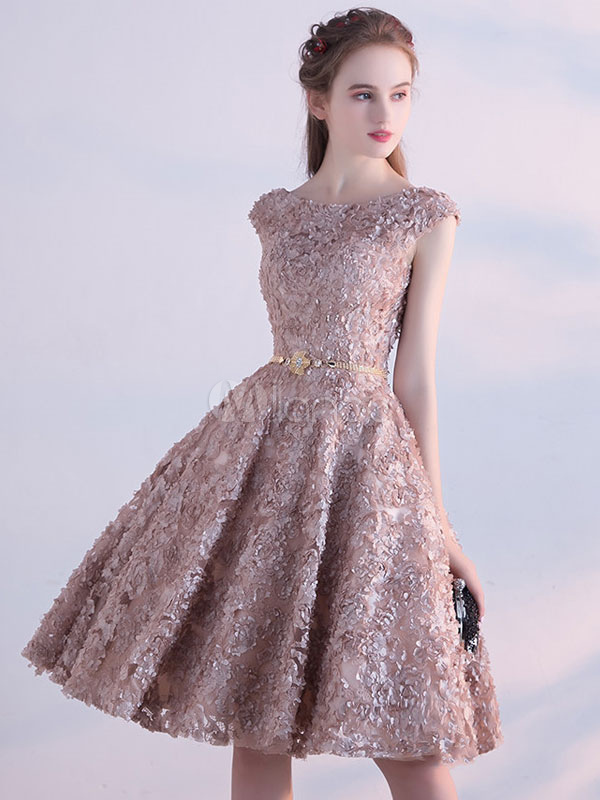 Lace Homecoming Dress Taupe 3D Flowers Cocktail Dress Jewel Sleeveless ...