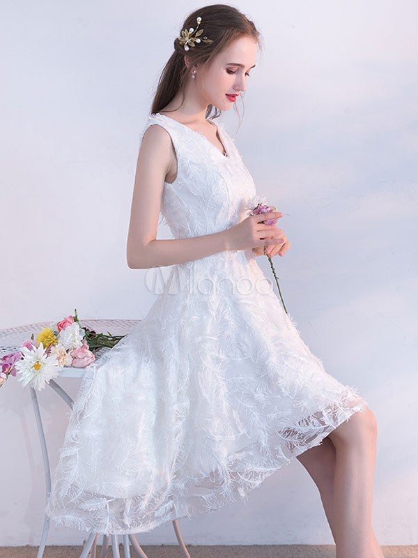 White Prom Dresses 2018 Short Lace Homecoming Dress V Neck High Low ...