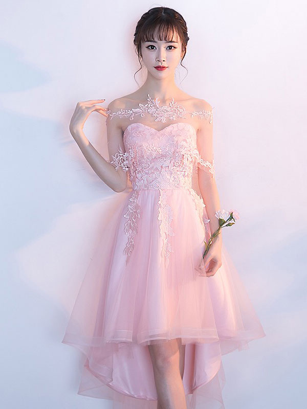 Blush Homecoming Dress Soft Pink High Low Prom Dress Tulle Strapless ...