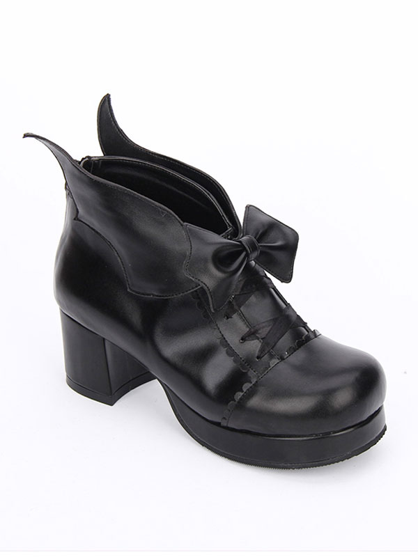 Gothic Lolita Shoes Bow Platform Chunky Heel Black Lolita Pumps ...