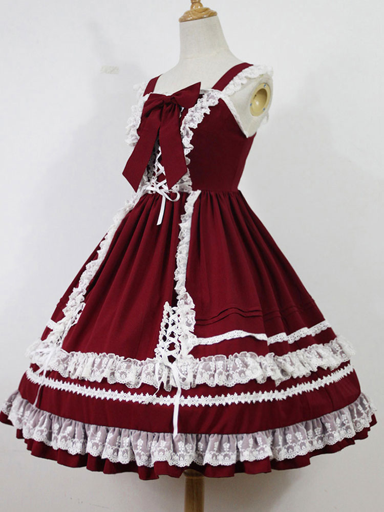 Costumes Lolita | Sweet Lolita Jsk Jumper Skirt Antique Dolls Kawaii High Waist Jsk With Ruffles Original Design - OB06398