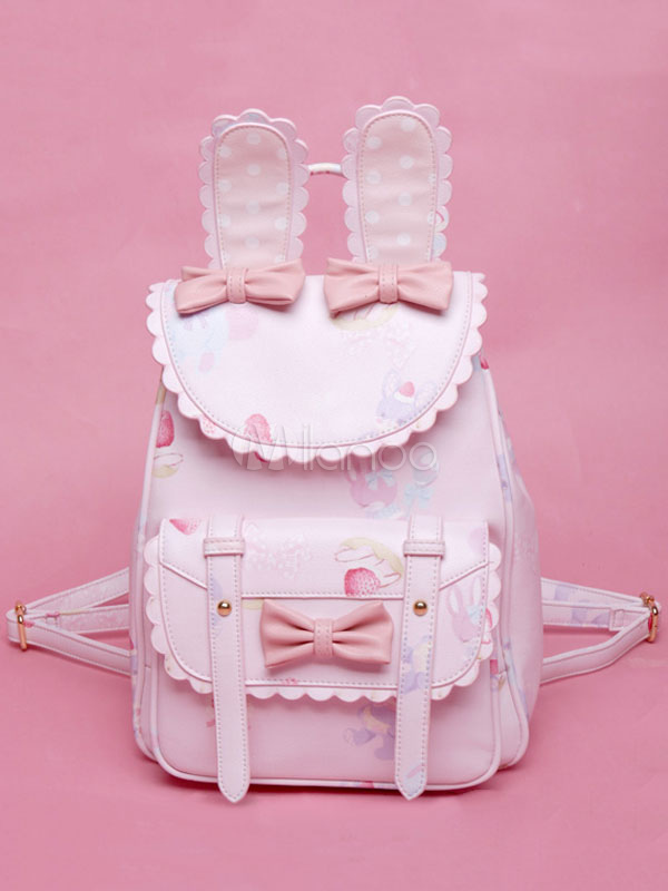 Sweet Lolita Backpack Bows Bunny Print Soft Pink Lolita Shoulders Bags ...