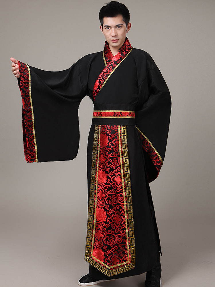 Halloween Chinese Costume, Black Han Dynasty Long Gown, Sash For Men ...