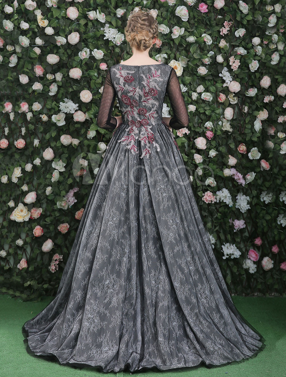 black gown with flowers