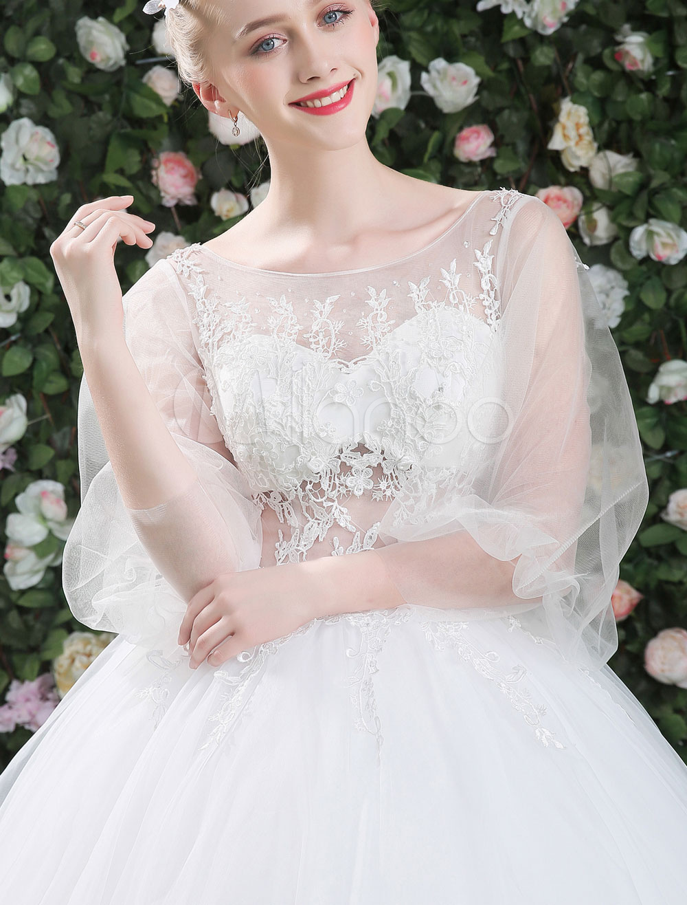 Ball Gown Wedding Dresses White Half Sleeve Princess Bridal Dress ...