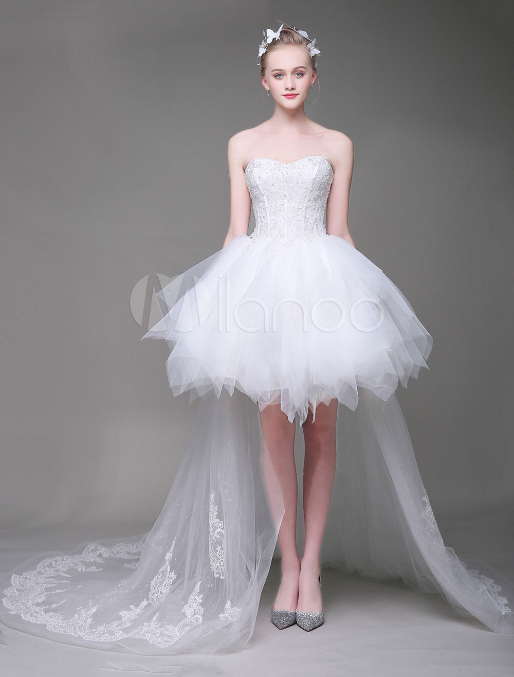 Lace Wedding Dresses White High Low Sweetheart Strapless Tutu Bridal ...