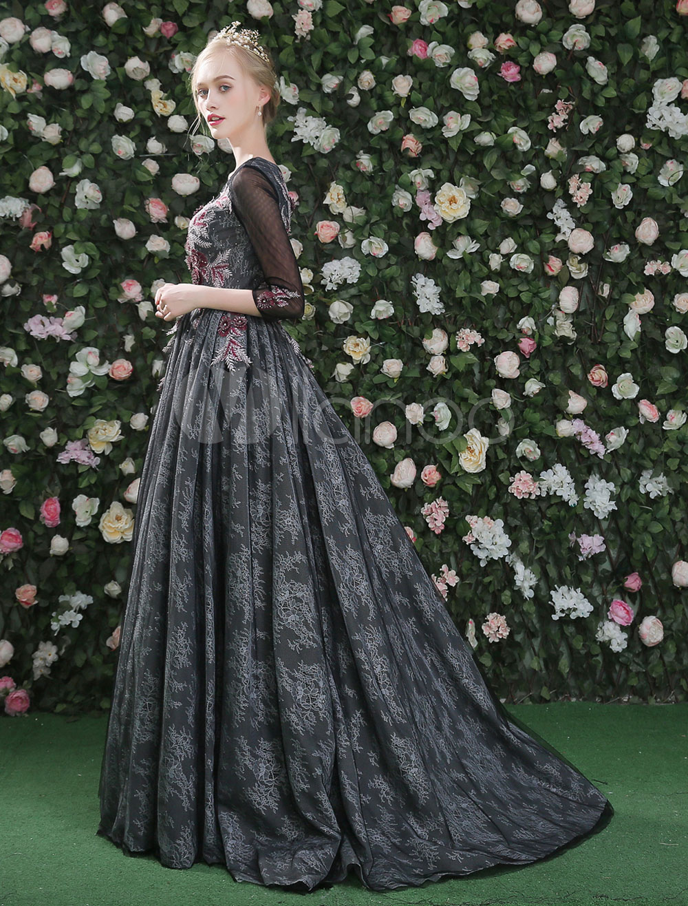 black gown with flowers